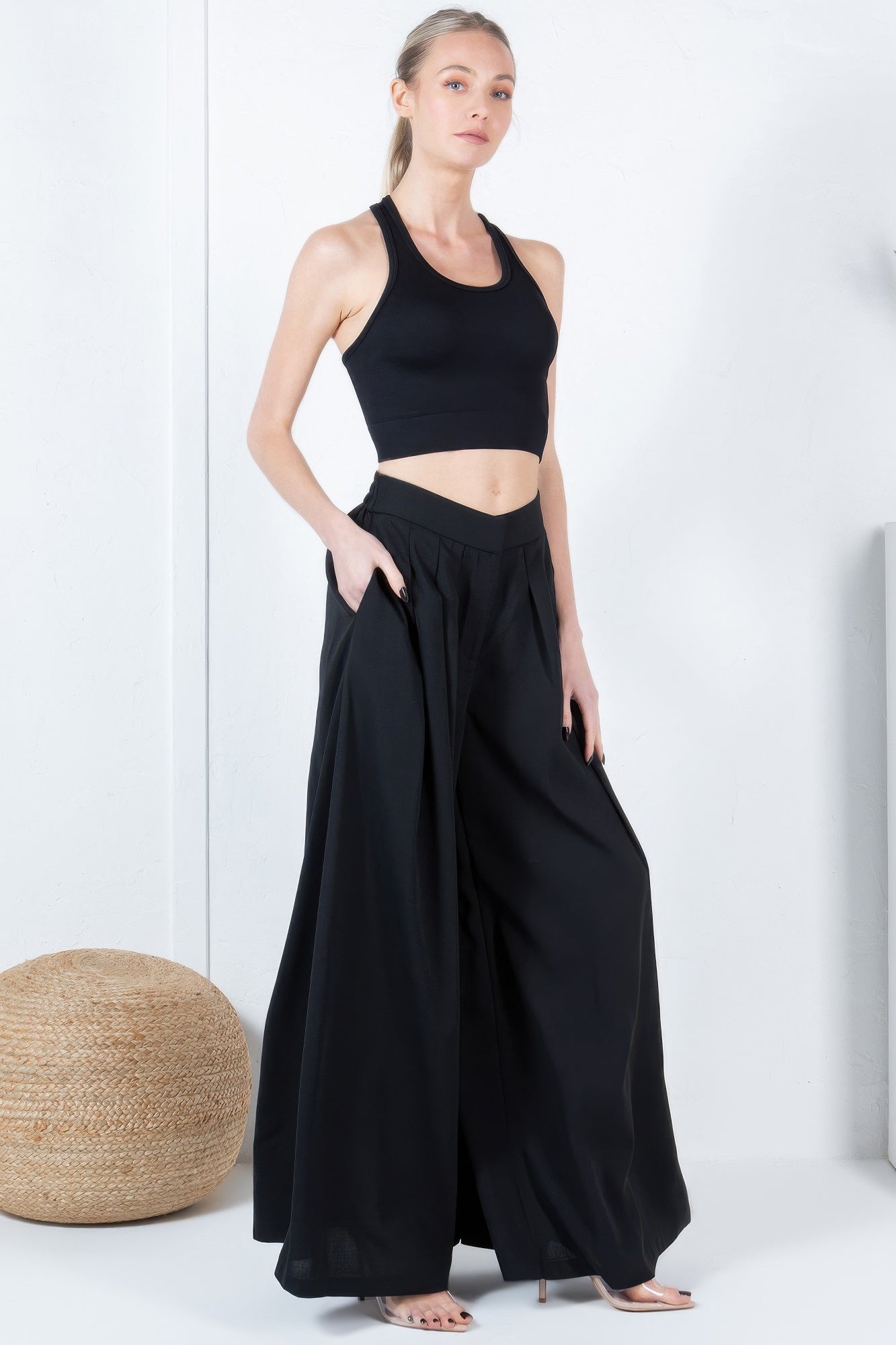 Large Hem Wide Leg Pleated Solid Pants - AV Fashion’s