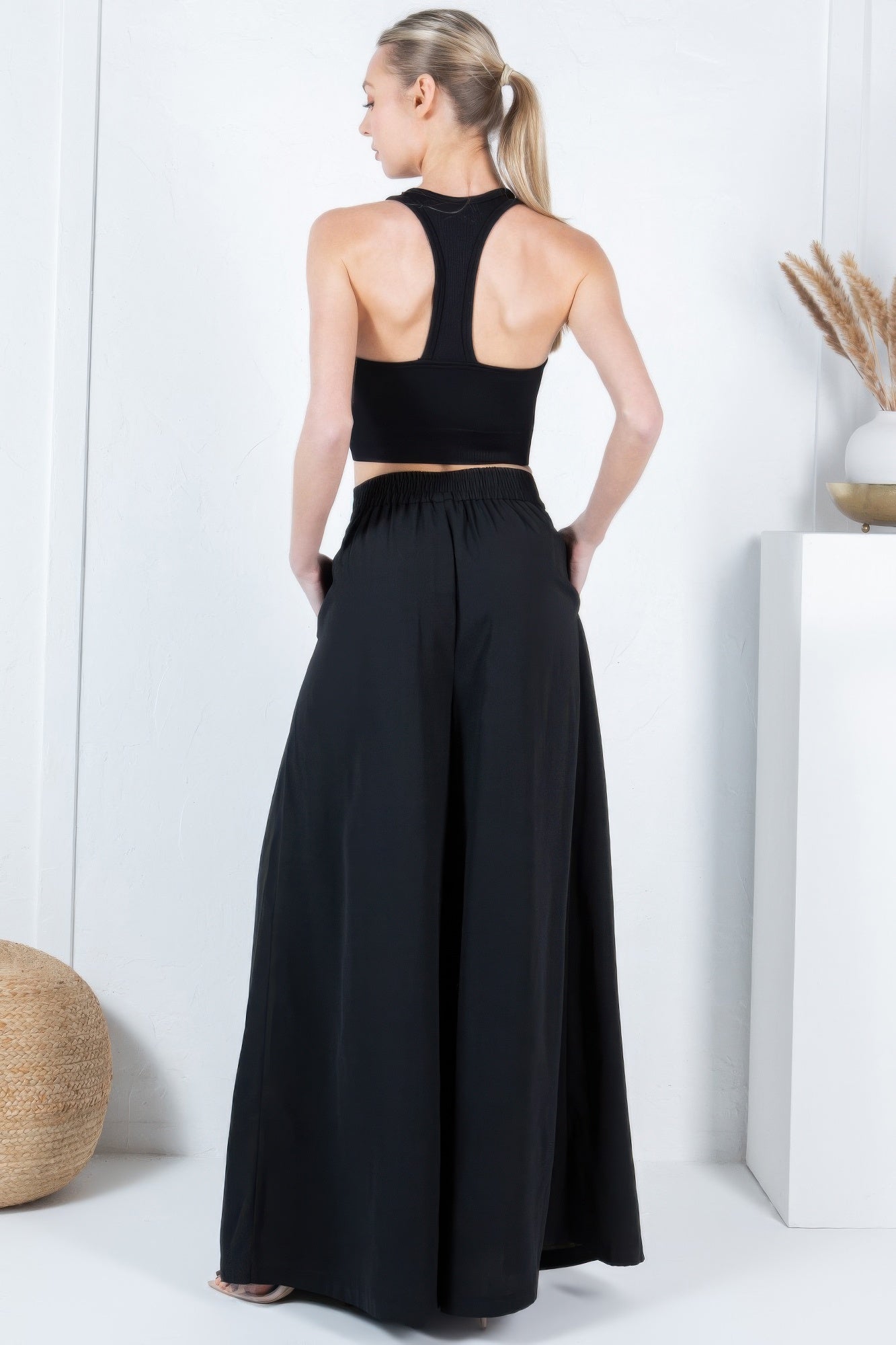 Large Hem Wide Leg Pleated Solid Pants - AV Fashion’s