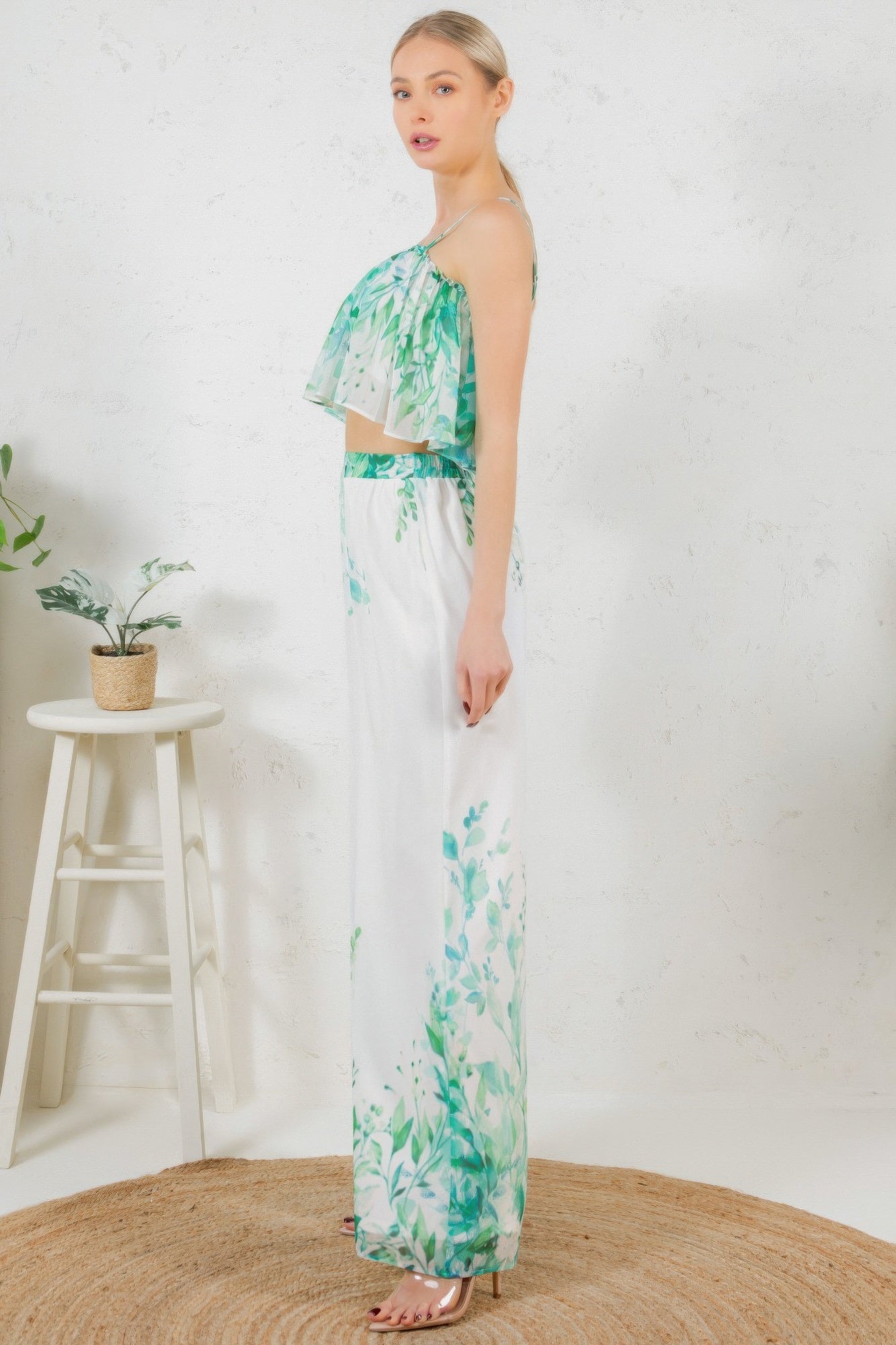 Printed Crop Top & Wide Leg Long Pants Set - AV Fashion’s