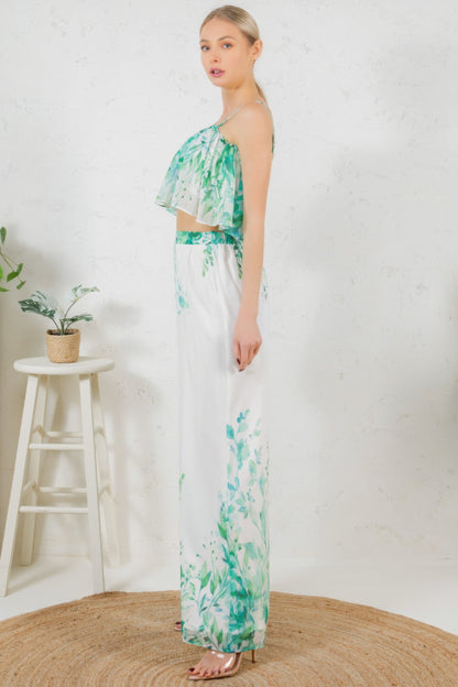 Printed Crop Top & Wide Leg Long Pants Set - AV Fashion’s
