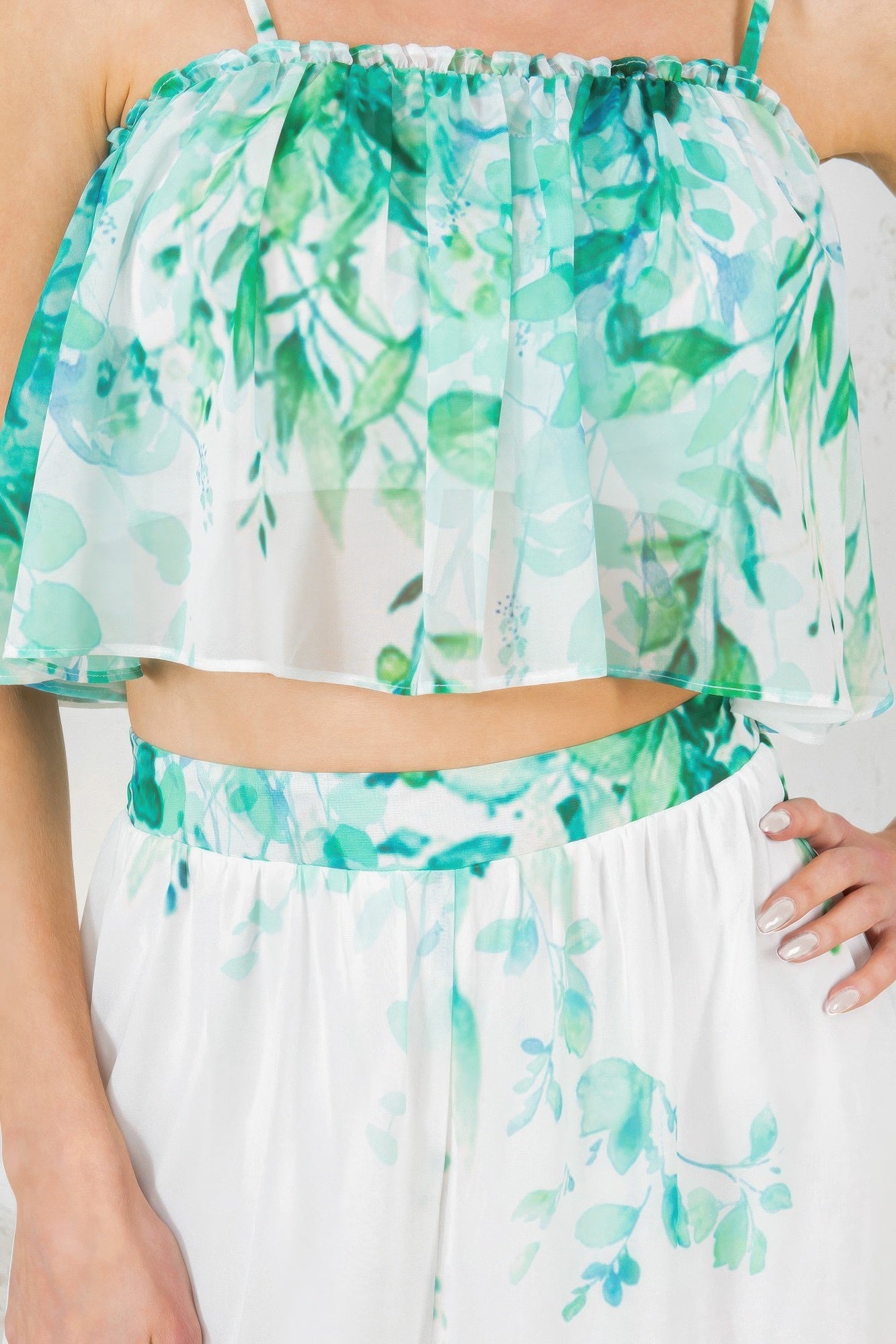 Printed Crop Top & Wide Leg Long Pants Set - AV Fashion’s