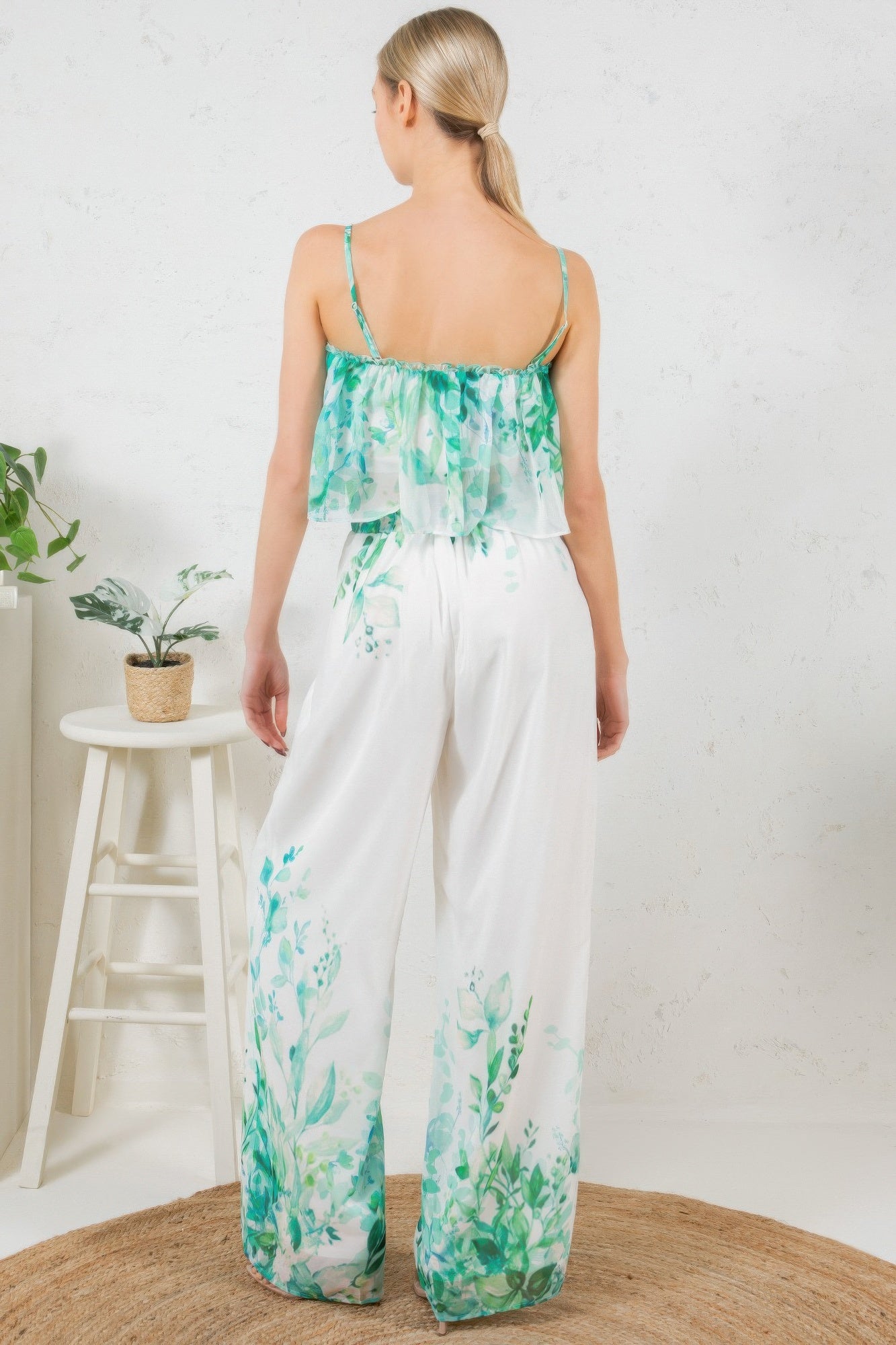 Printed Crop Top & Wide Leg Long Pants Set - AV Fashion’s