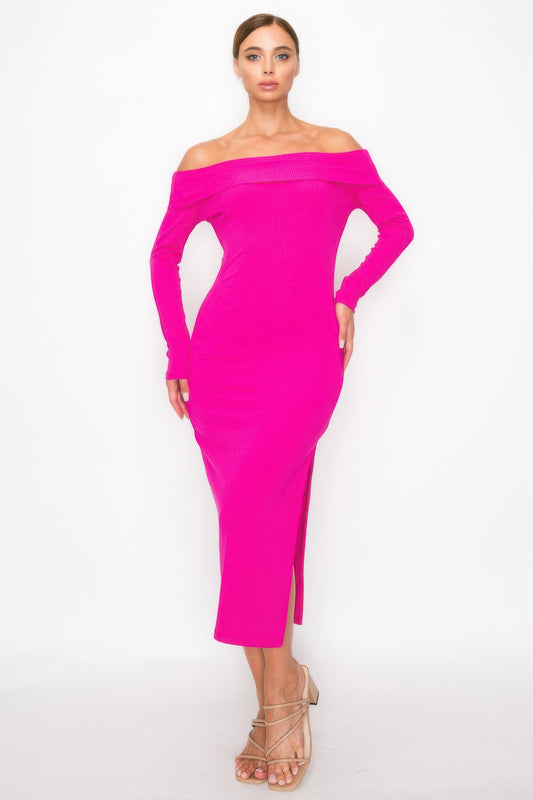 Off-shoulder Rib Midi Dress - AV Fashion’s