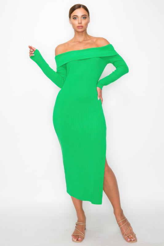 Off-shoulder Rib Midi Dress - AV Fashion’s