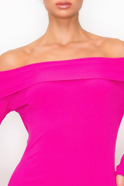 Off-shoulder Rib Midi Dress - AV Fashion’s