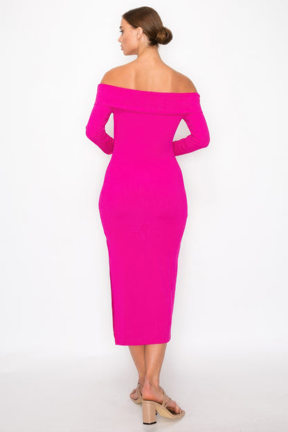 Off-shoulder Rib Midi Dress - AV Fashion’s