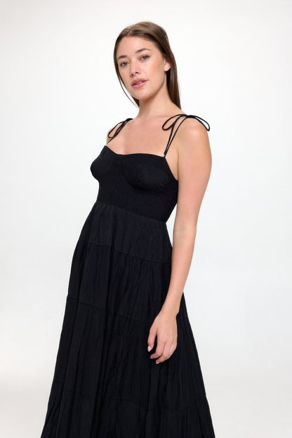 Solid Smocked Ruffle Maxi Dress - AV Fashion’s