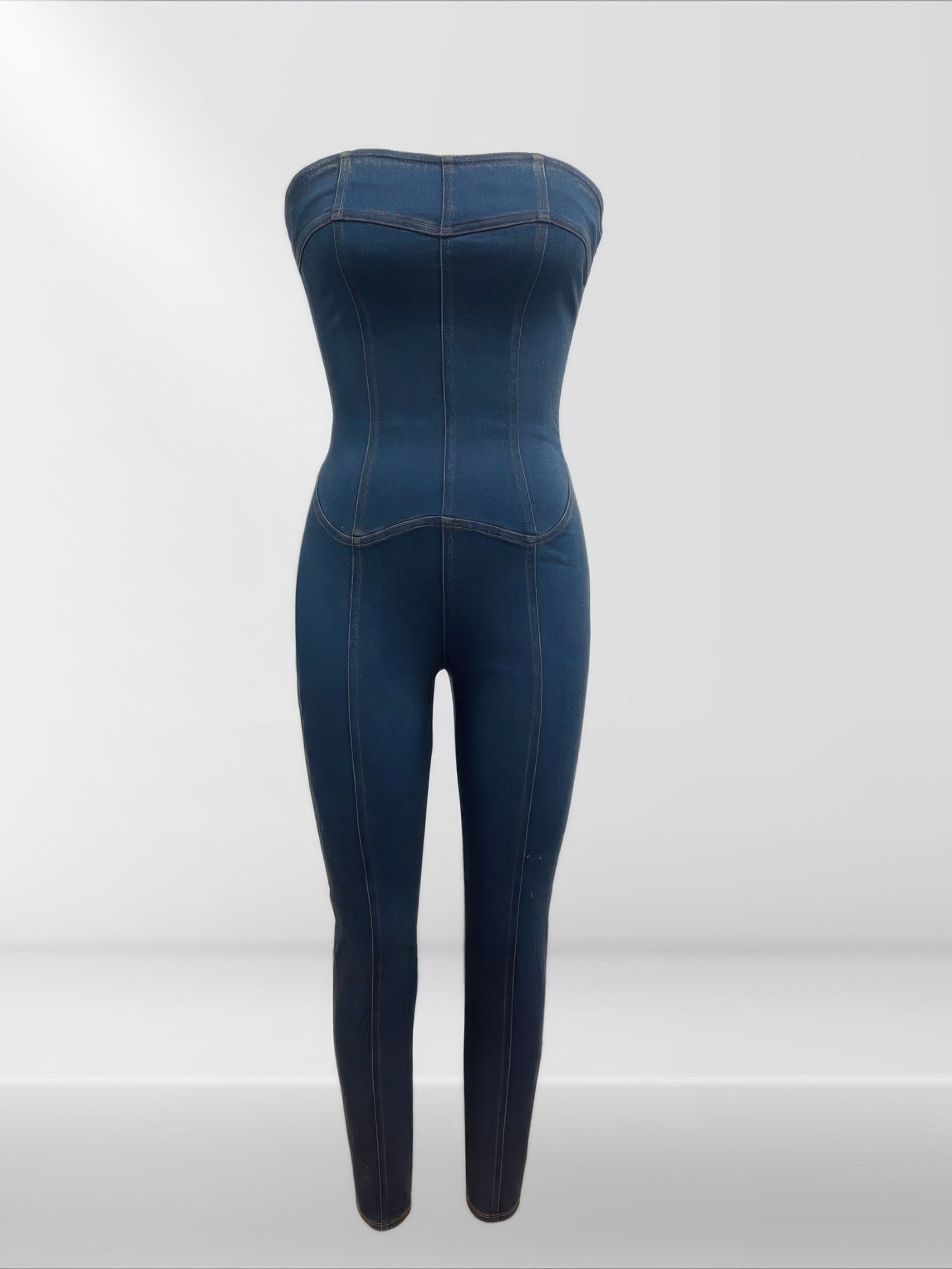 Strapless Denim Jumpsuit With Lace Up Back - AV Fashion’s