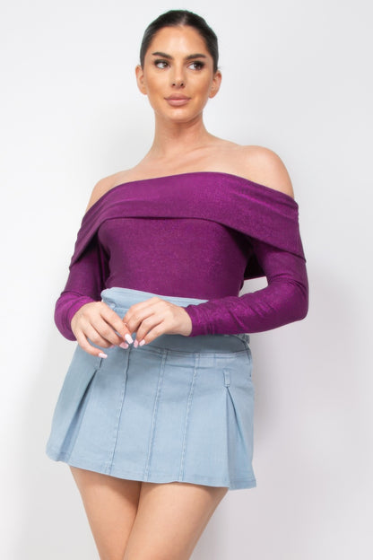 Off-shoulder Glittery Long Sleeve Bodysuit - AV Fashion’s