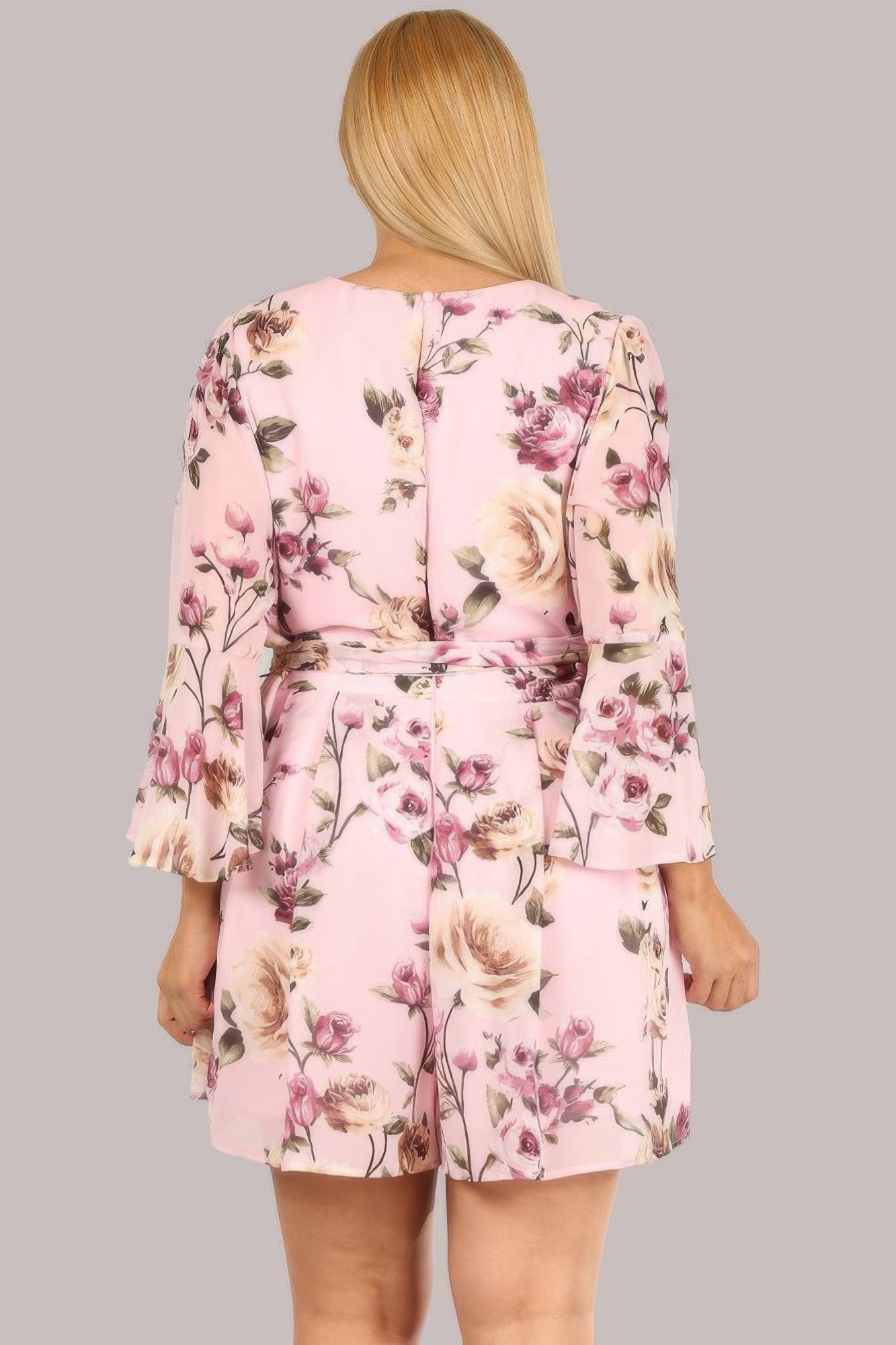Floral Chiffon 3 4 Sleeve Tie Waist Romper - AV Fashion’s