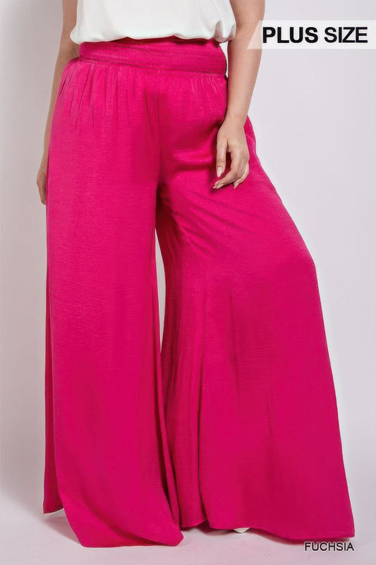 Washed Satin Wide Pants With Waist Smocked - AV Fashion’s
