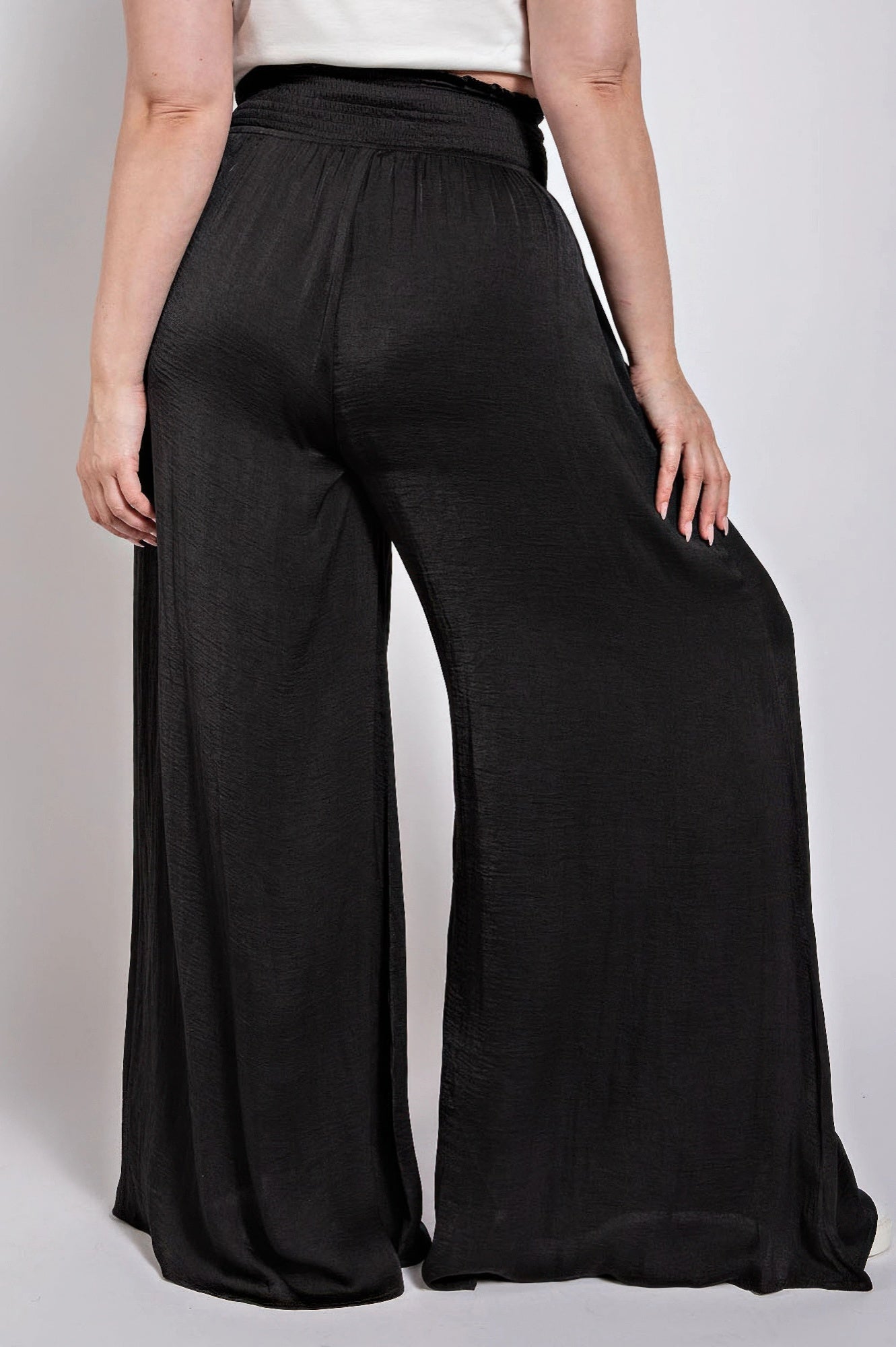 Washed Satin Wide Pants With Waist Smocked - AV Fashion’s