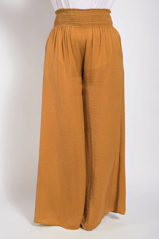 Washed Satin Wide Pants With Waist Smocked - AV Fashion’s