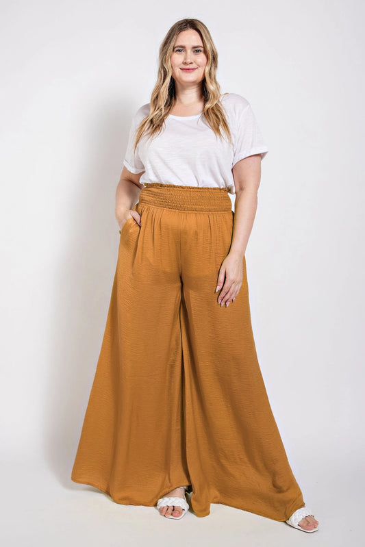 Washed Satin Wide Pants With Waist Smocked - AV Fashion’s