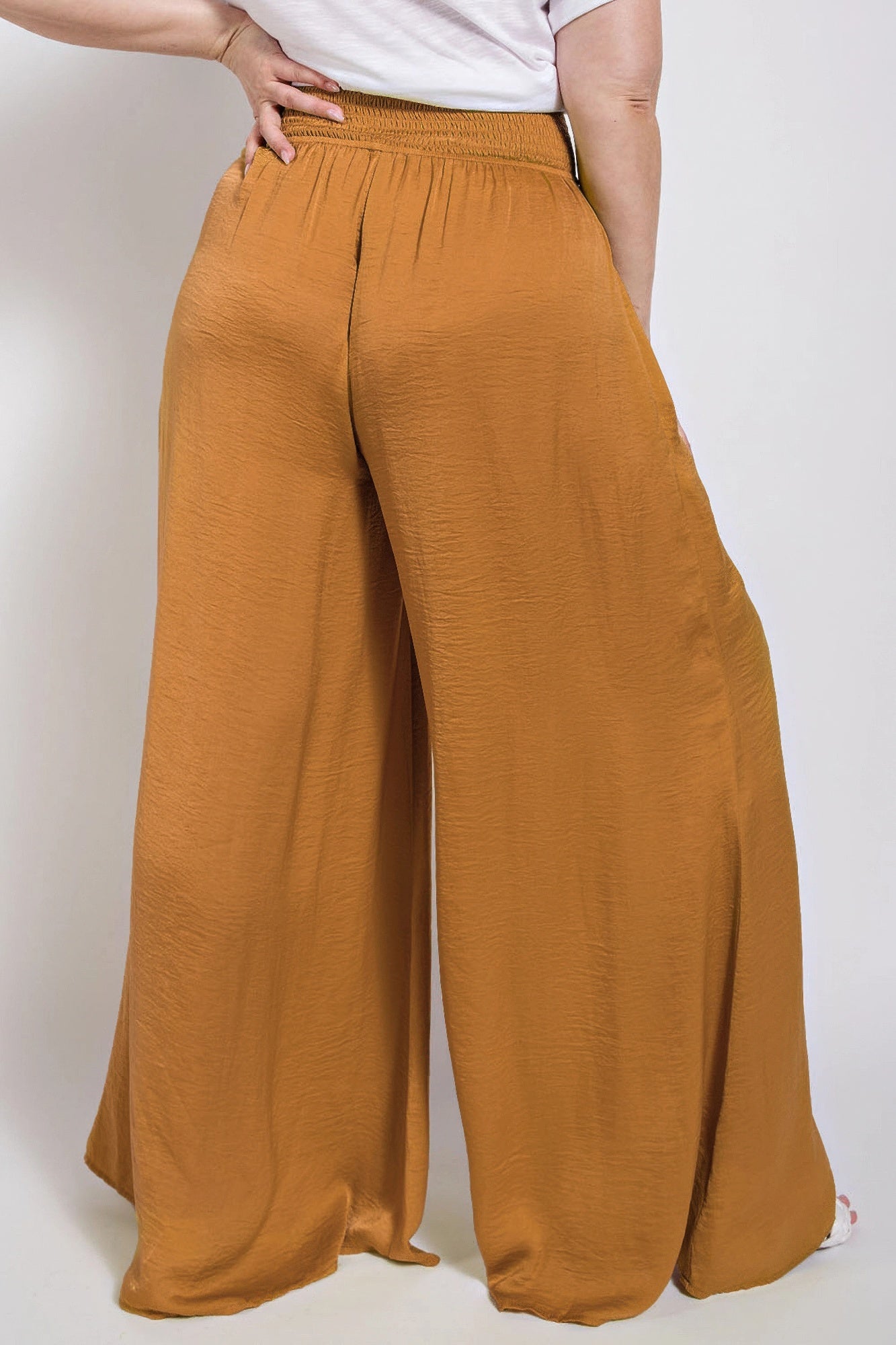 Washed Satin Wide Pants With Waist Smocked - AV Fashion’s