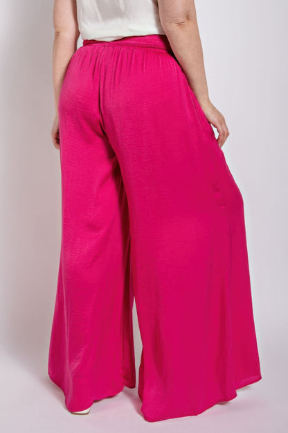 Washed Satin Wide Pants With Waist Smocked - AV Fashion’s