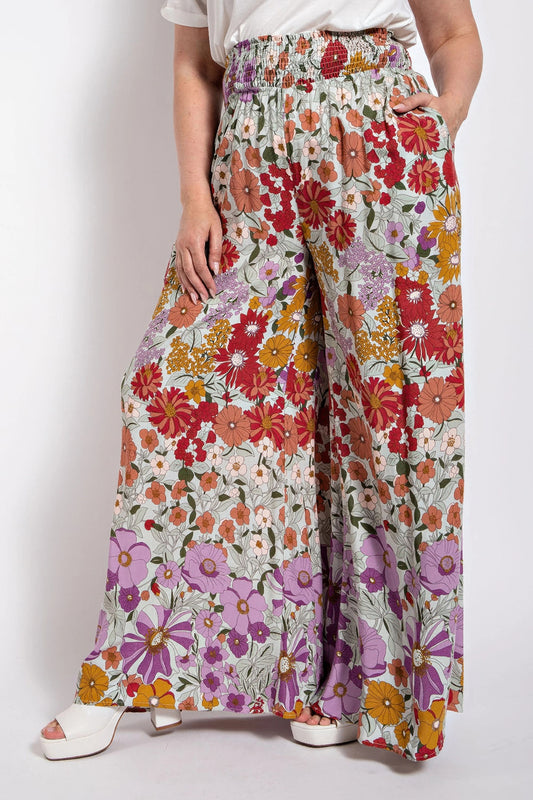 Flare Wide Leg And Waist Smocked Pants With Side Pocket - AV Fashion’s
