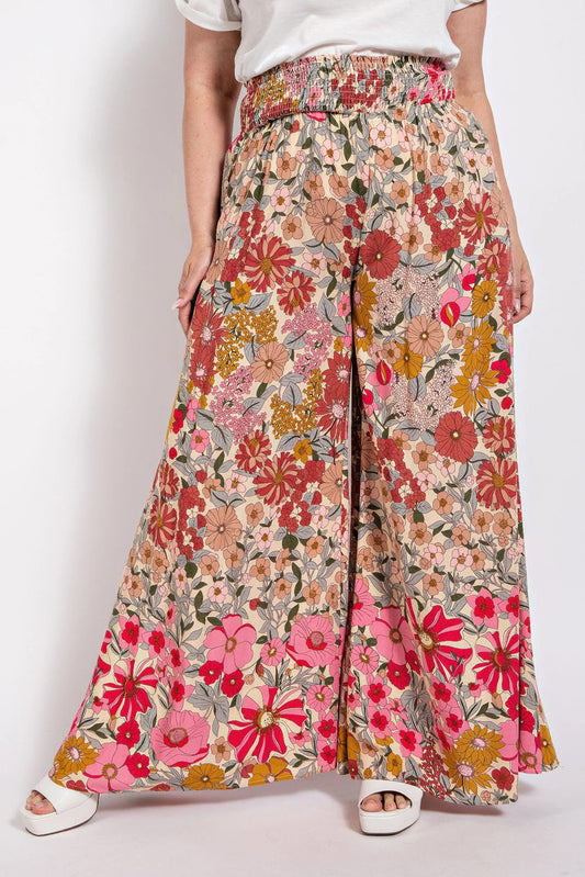 Flare Wide Leg And Waist Smocked Pants With Side Pocket - AV Fashion’s