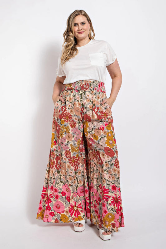 Flare Wide Leg And Waist Smocked Pants With Side Pocket - AV Fashion’s