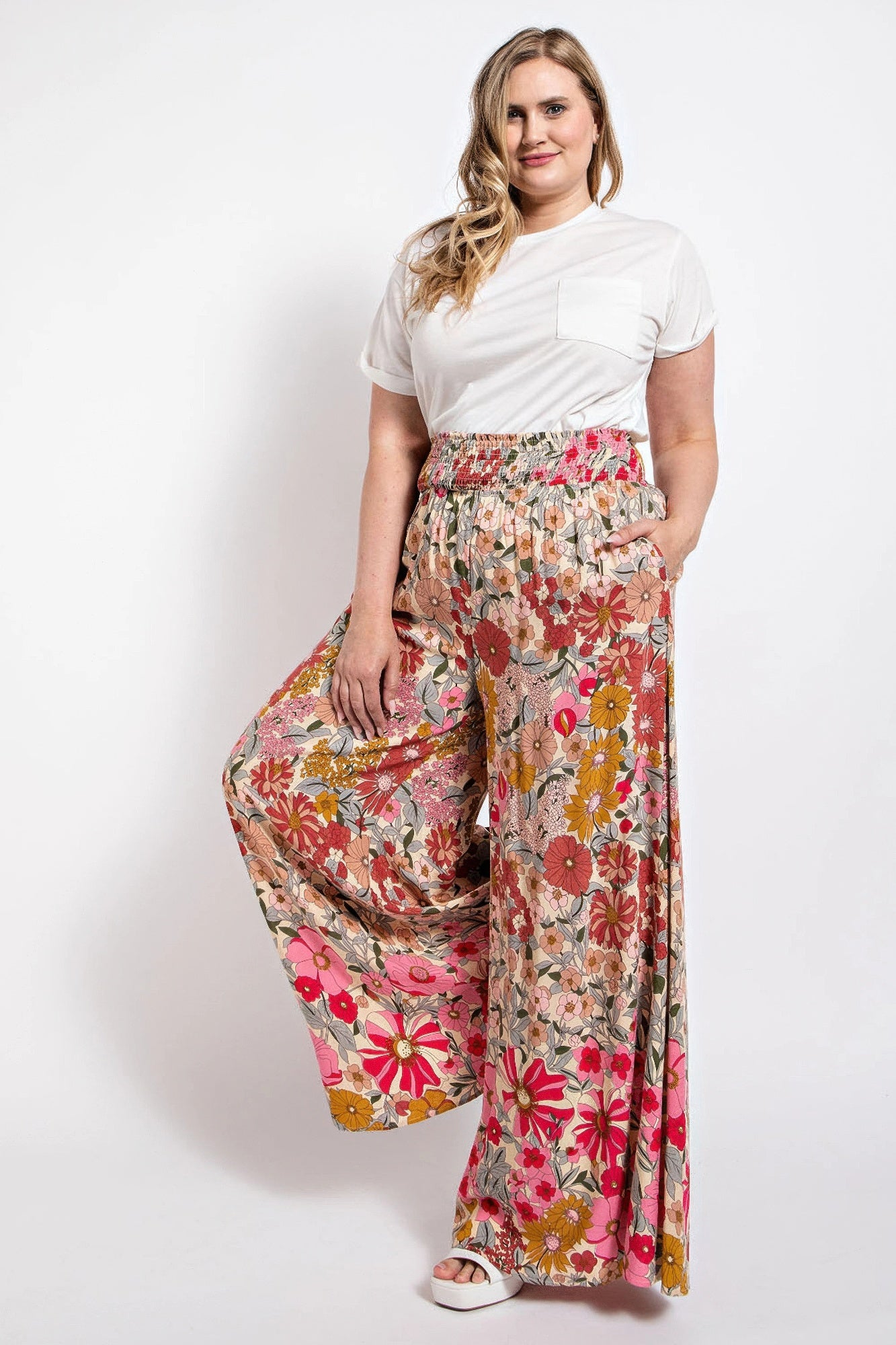 Flare Wide Leg And Waist Smocked Pants With Side Pocket - AV Fashion’s