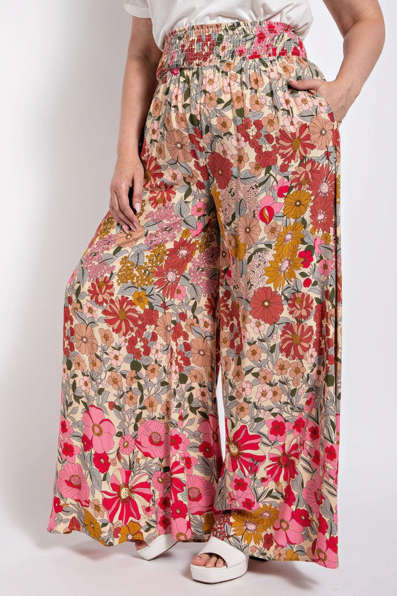 Flare Wide Leg And Waist Smocked Pants With Side Pocket - AV Fashion’s