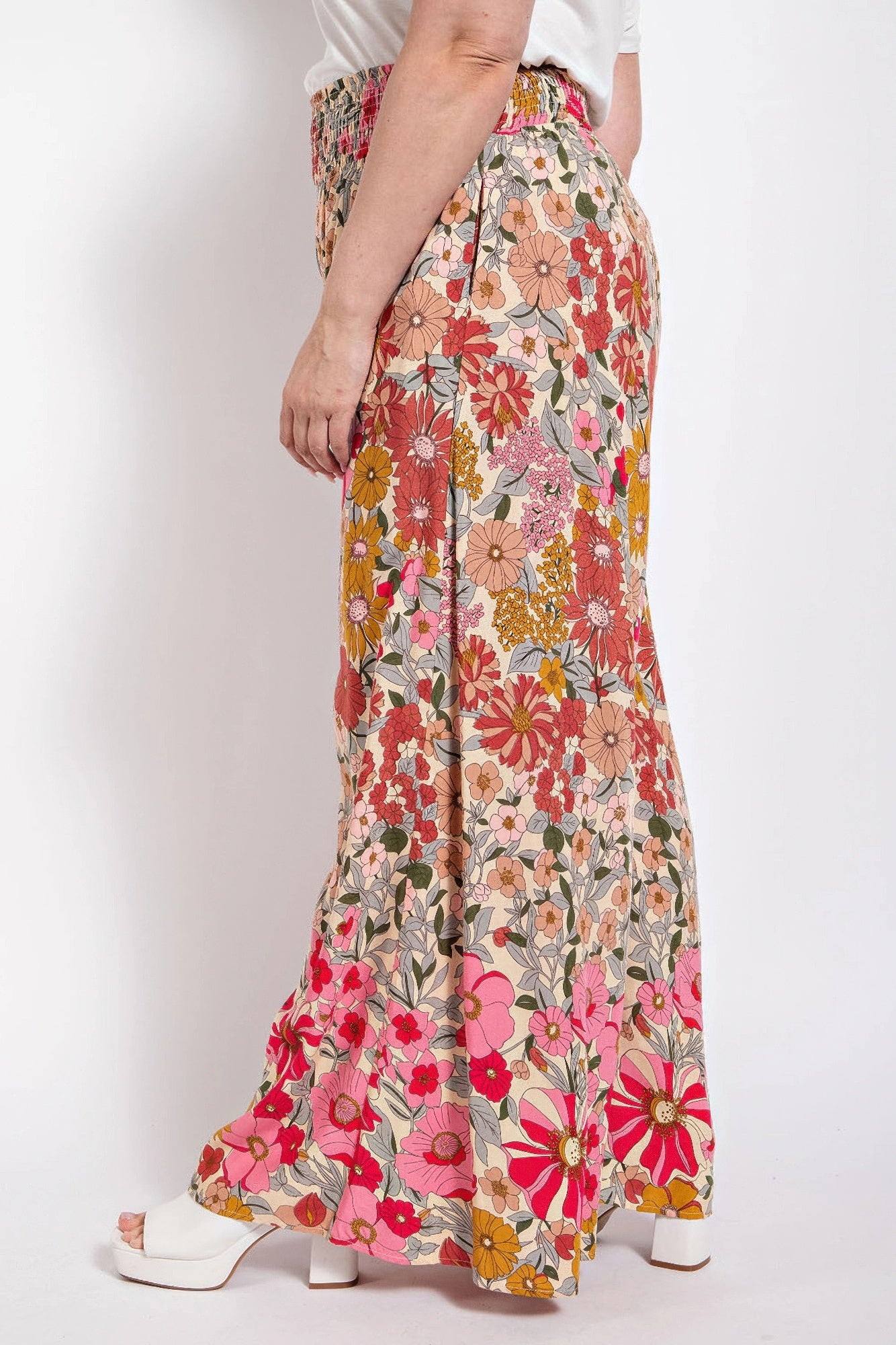 Flare Wide Leg And Waist Smocked Pants With Side Pocket - AV Fashion’s