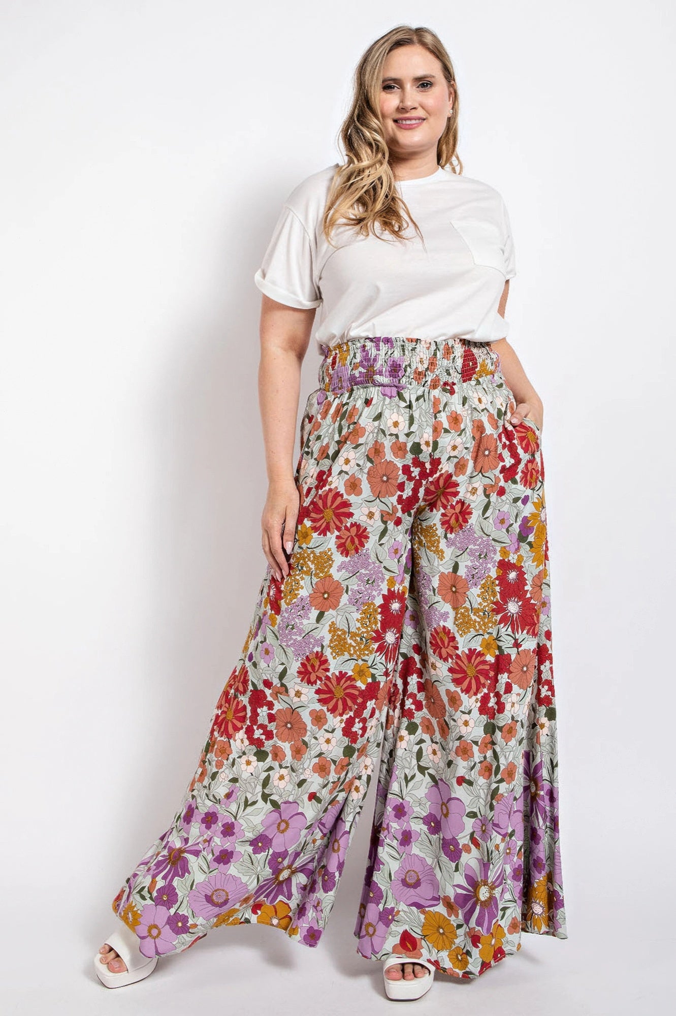 Flare Wide Leg And Waist Smocked Pants With Side Pocket - AV Fashion’s