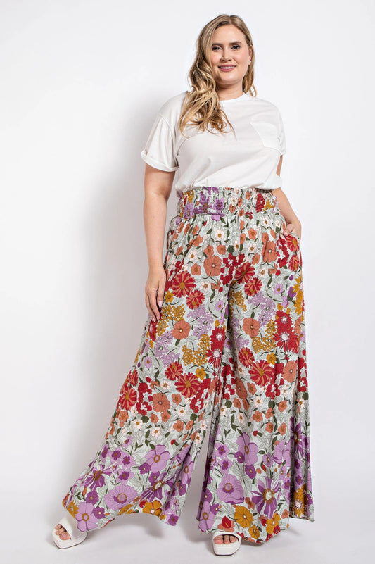 Flare Wide Leg And Waist Smocked Pants With Side Pocket - AV Fashion’s