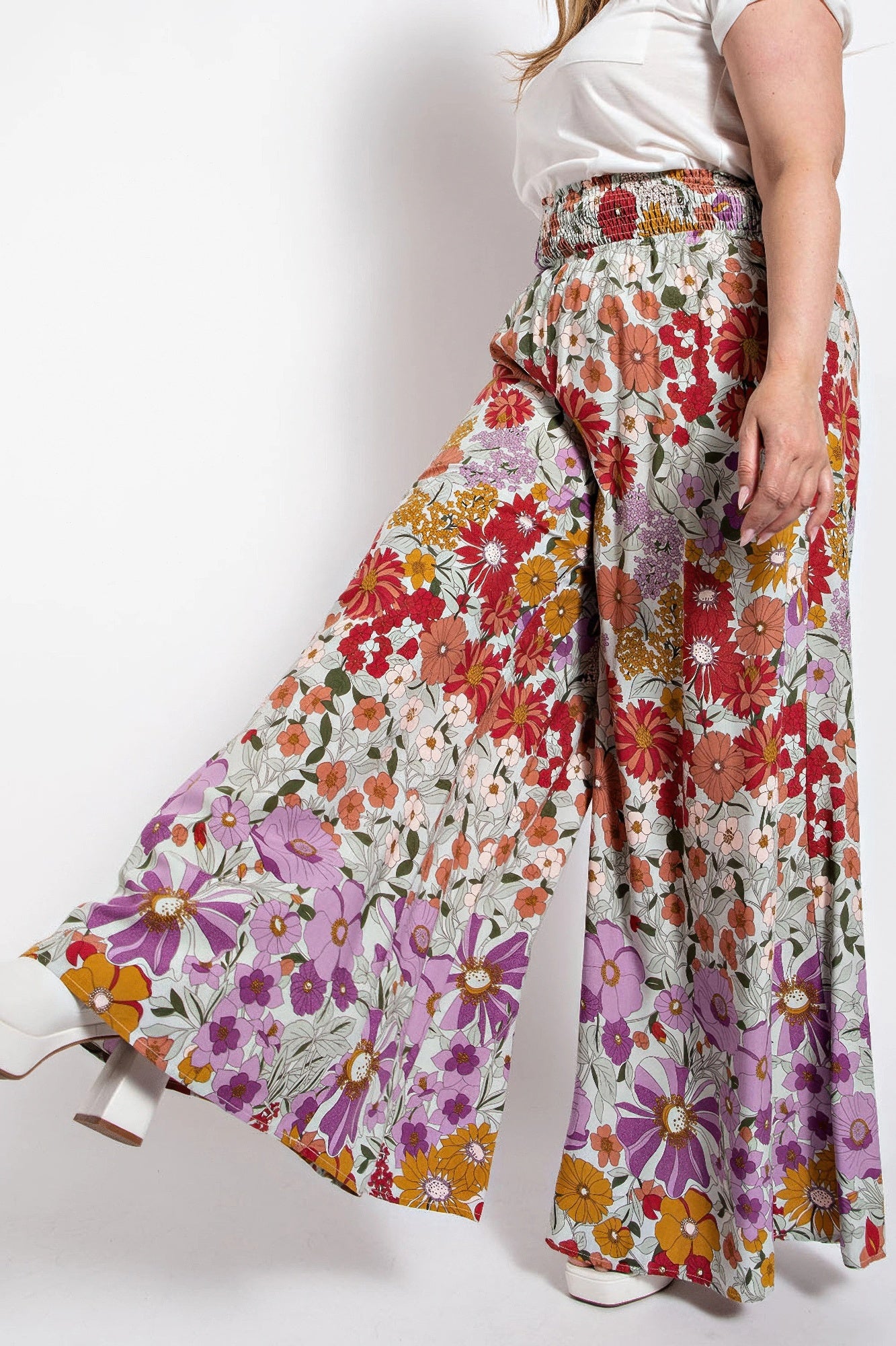 Flare Wide Leg And Waist Smocked Pants With Side Pocket - AV Fashion’s