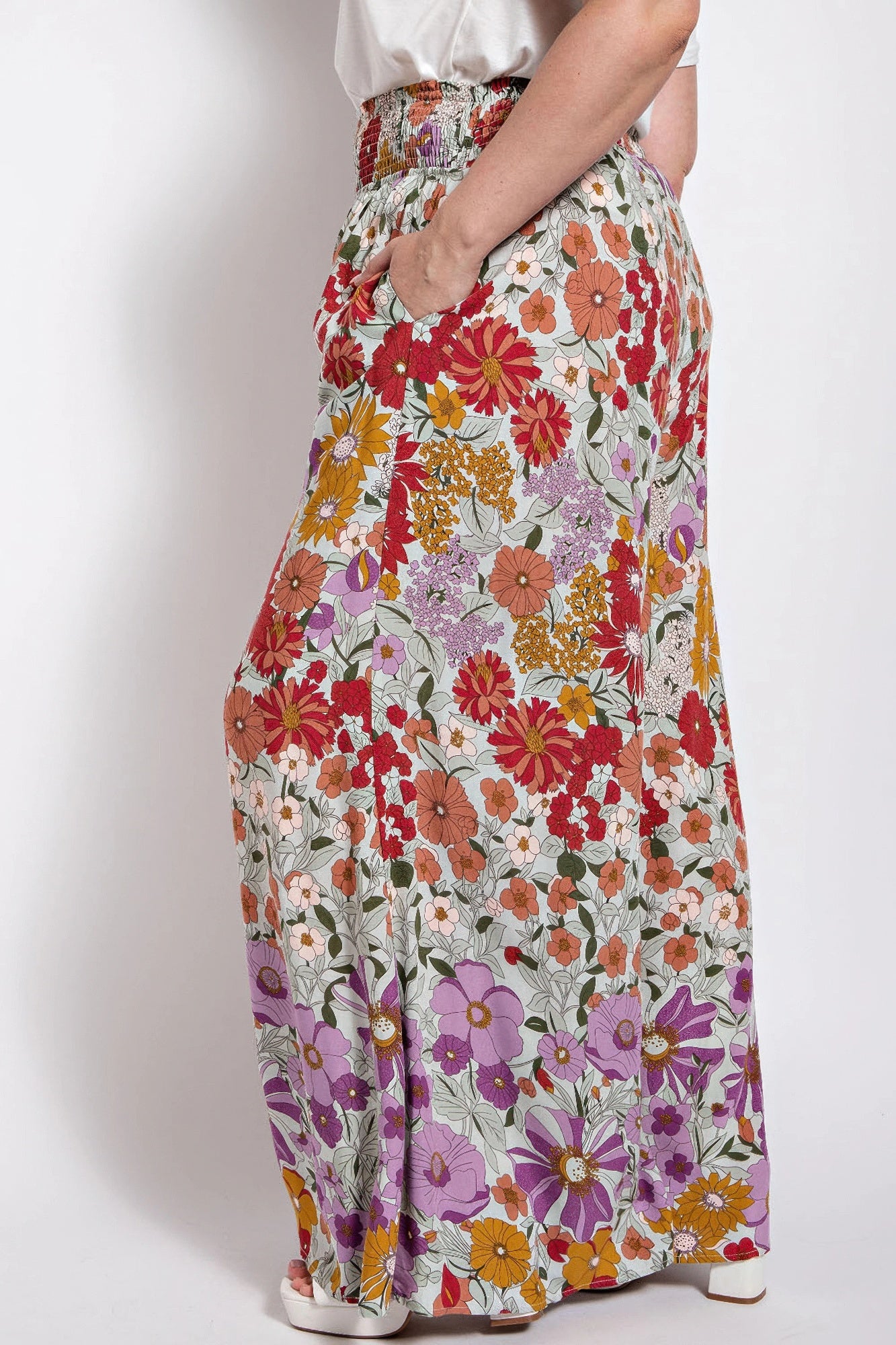 Flare Wide Leg And Waist Smocked Pants With Side Pocket - AV Fashion’s
