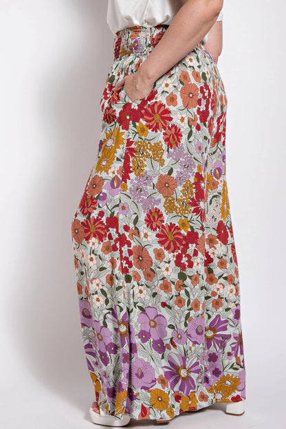 Flare Wide Leg And Waist Smocked Pants With Side Pocket - AV Fashion’s