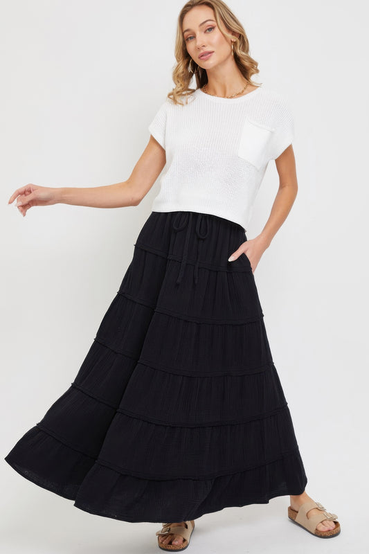 Cotton Gauze Tiered Maxi Skirt - AV Fashion’s