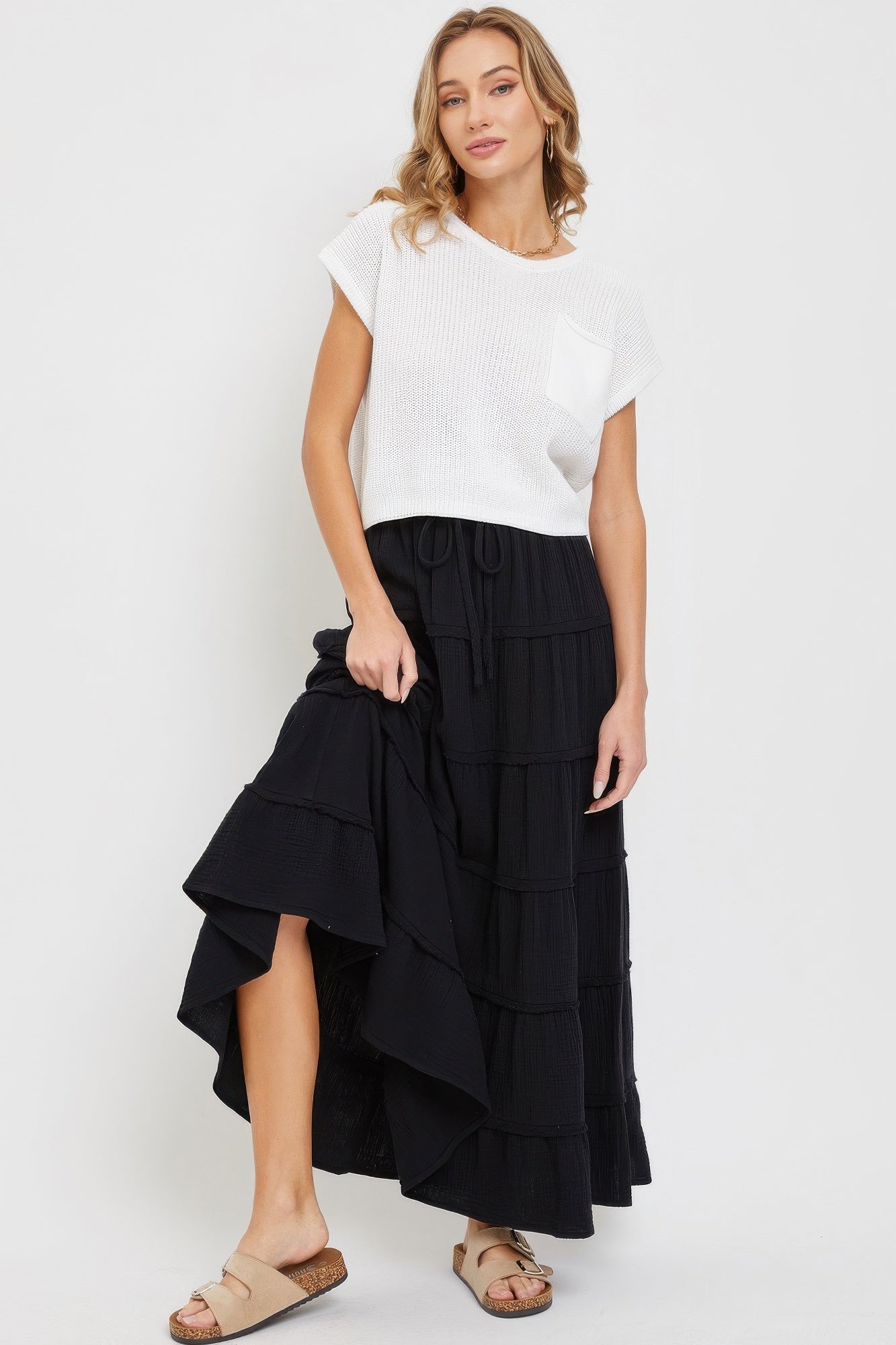 Cotton Gauze Tiered Maxi Skirt - AV Fashion’s
