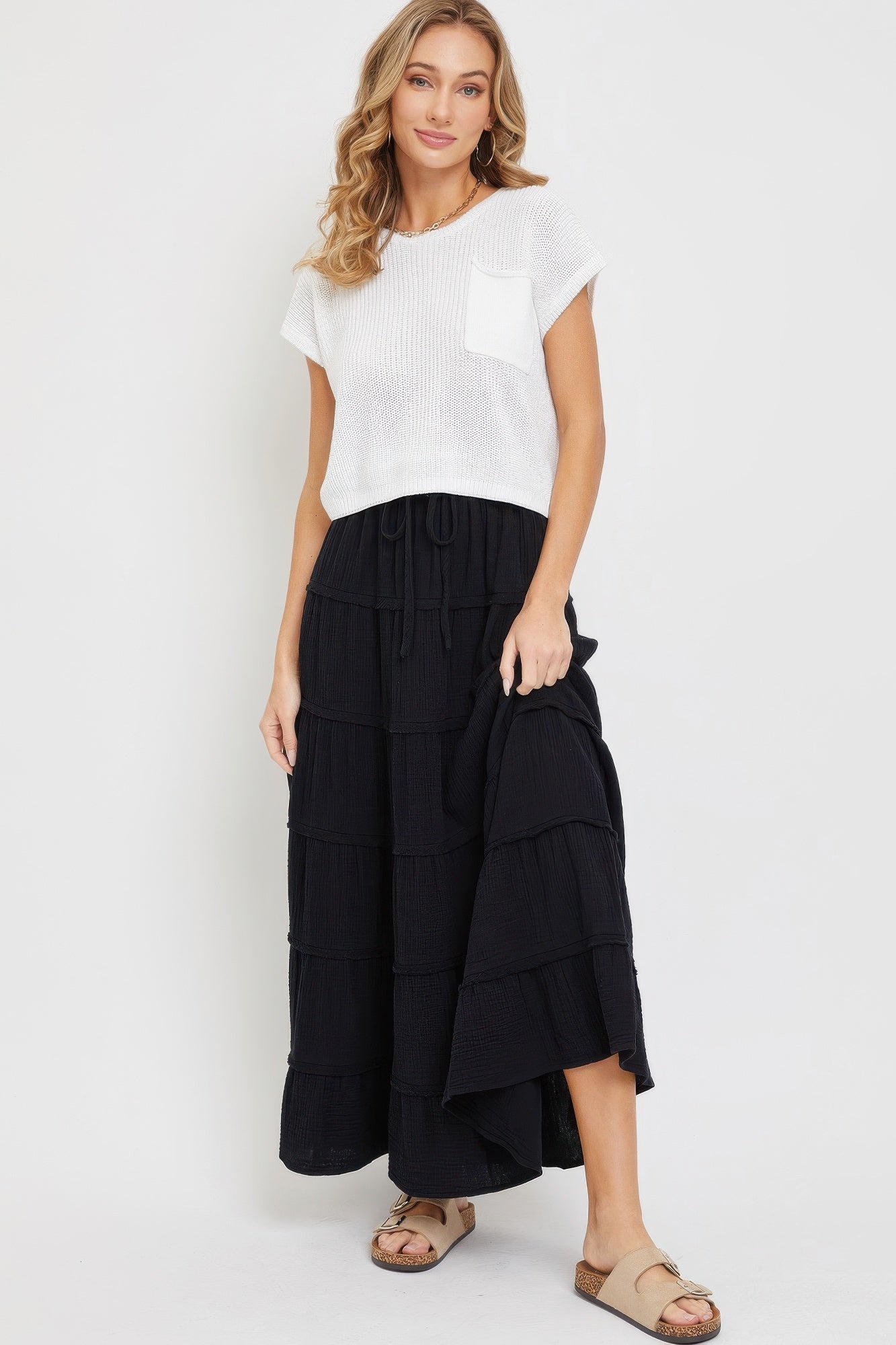 Cotton Gauze Tiered Maxi Skirt - AV Fashion’s