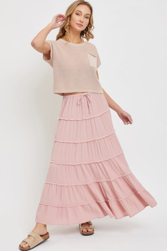 Cotton Gauze Tiered Maxi Skirt - AV Fashion’s