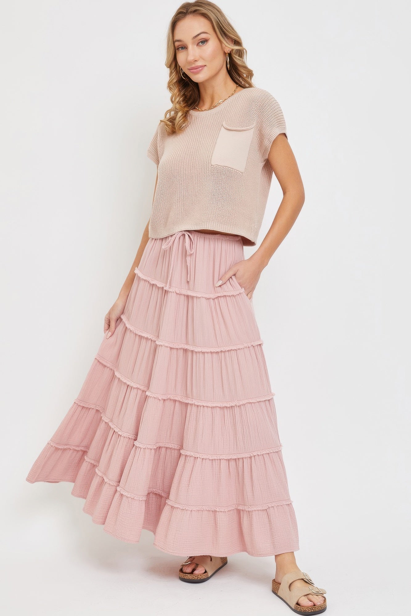 Cotton Gauze Tiered Maxi Skirt - AV Fashion’s