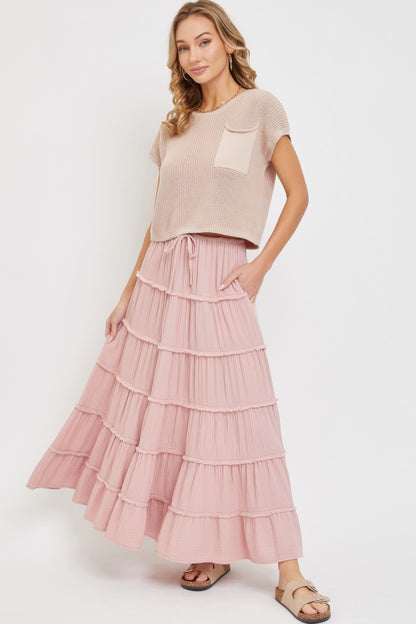 Cotton Gauze Tiered Maxi Skirt - AV Fashion’s