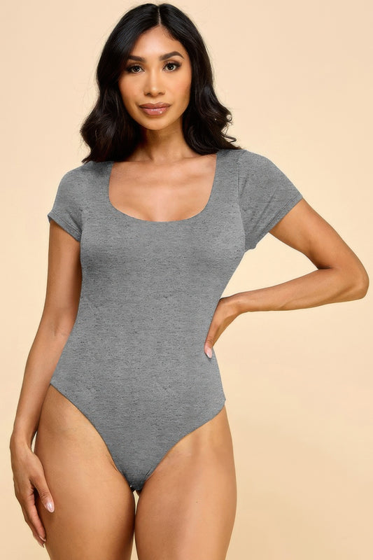 Short Sleeve Scoop Neck Double Layered Bodysuit - AV Fashion’s