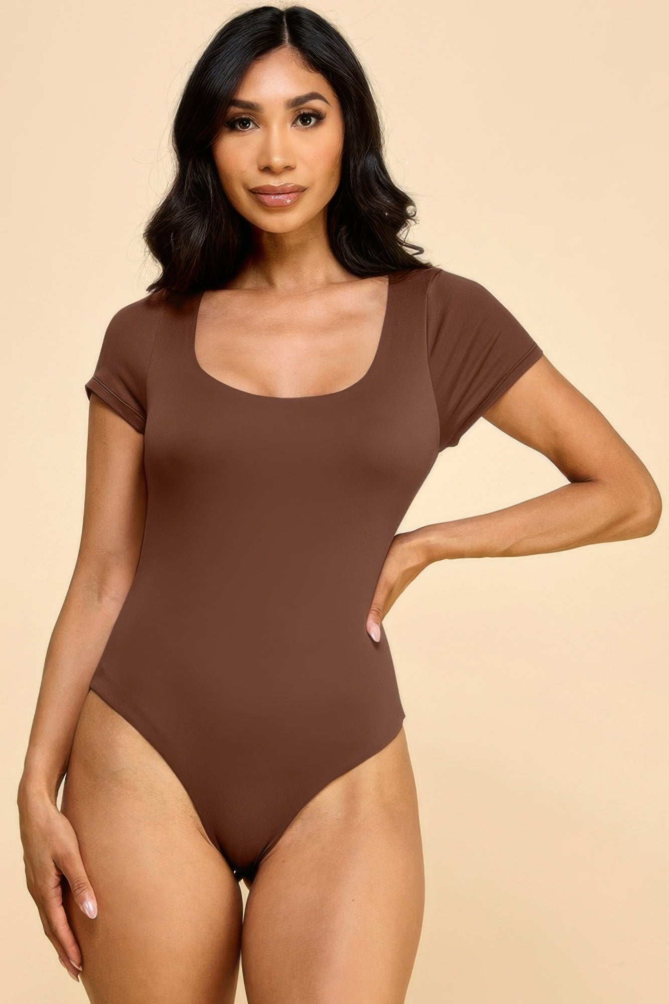 Short Sleeve Scoop Neck Double Layered Bodysuit - AV Fashion’s