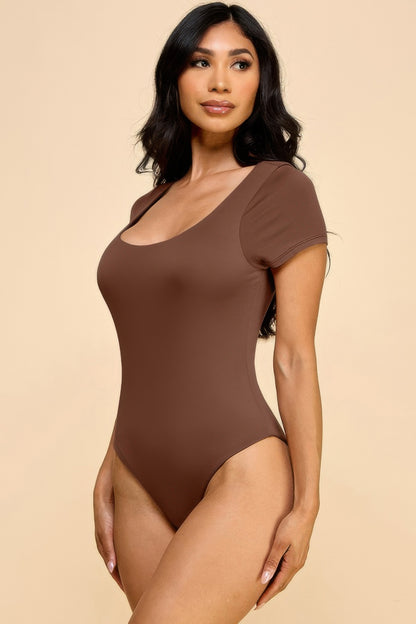 Short Sleeve Scoop Neck Double Layered Bodysuit - AV Fashion’s