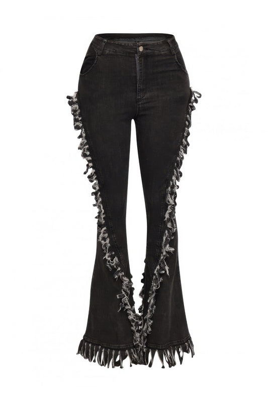 Distressed Fringe Denim Flared Pant - AV Fashion’s