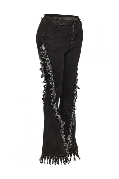 Distressed Fringe Denim Flared Pant - AV Fashion’s