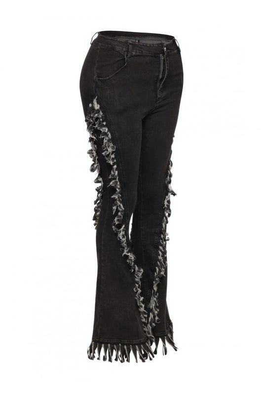 Distressed Fringe Denim Flared Pant - AV Fashion’s