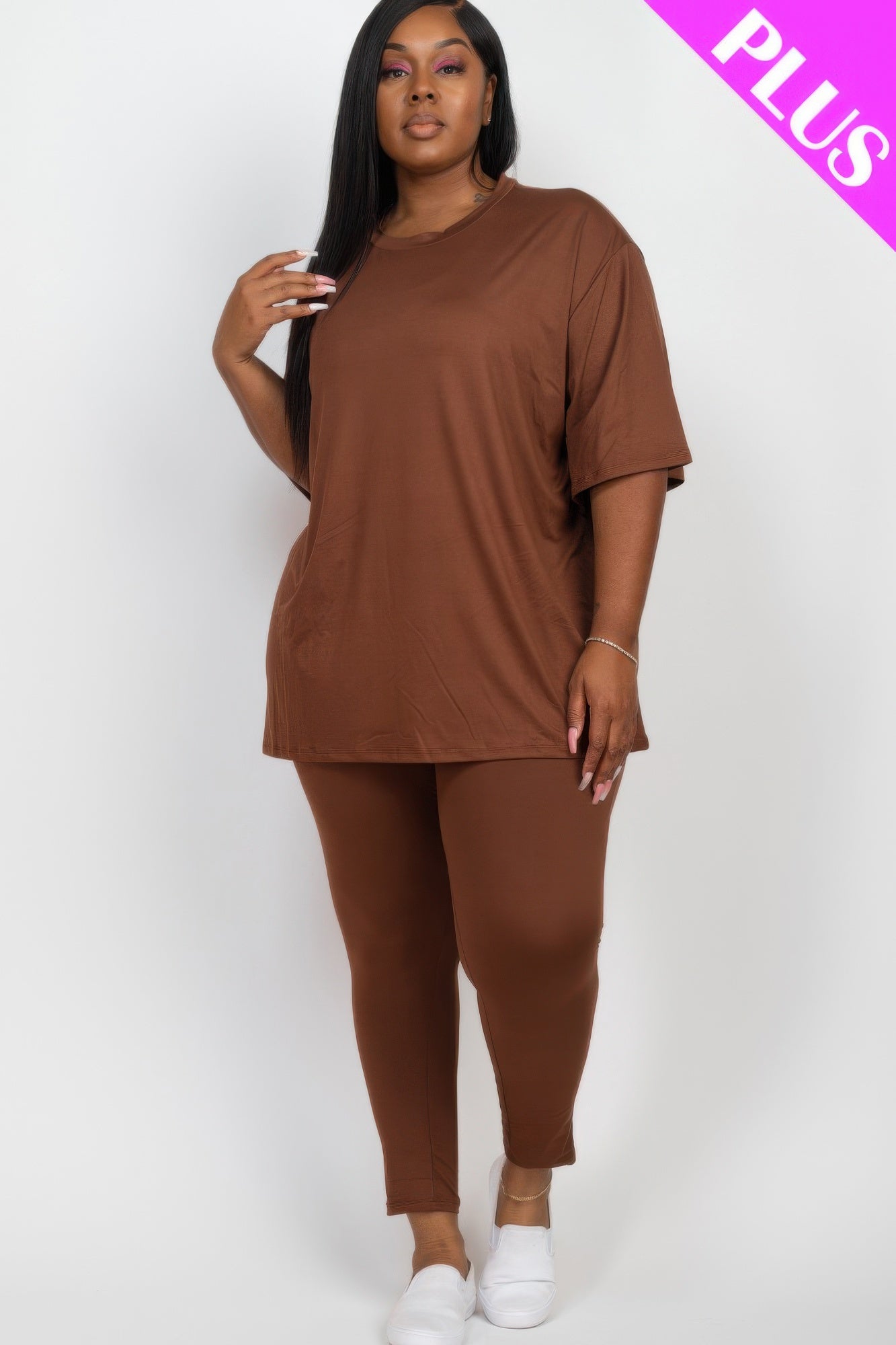 Plus Size Oversized T-shirt & Leggings Set - AV Fashion’s