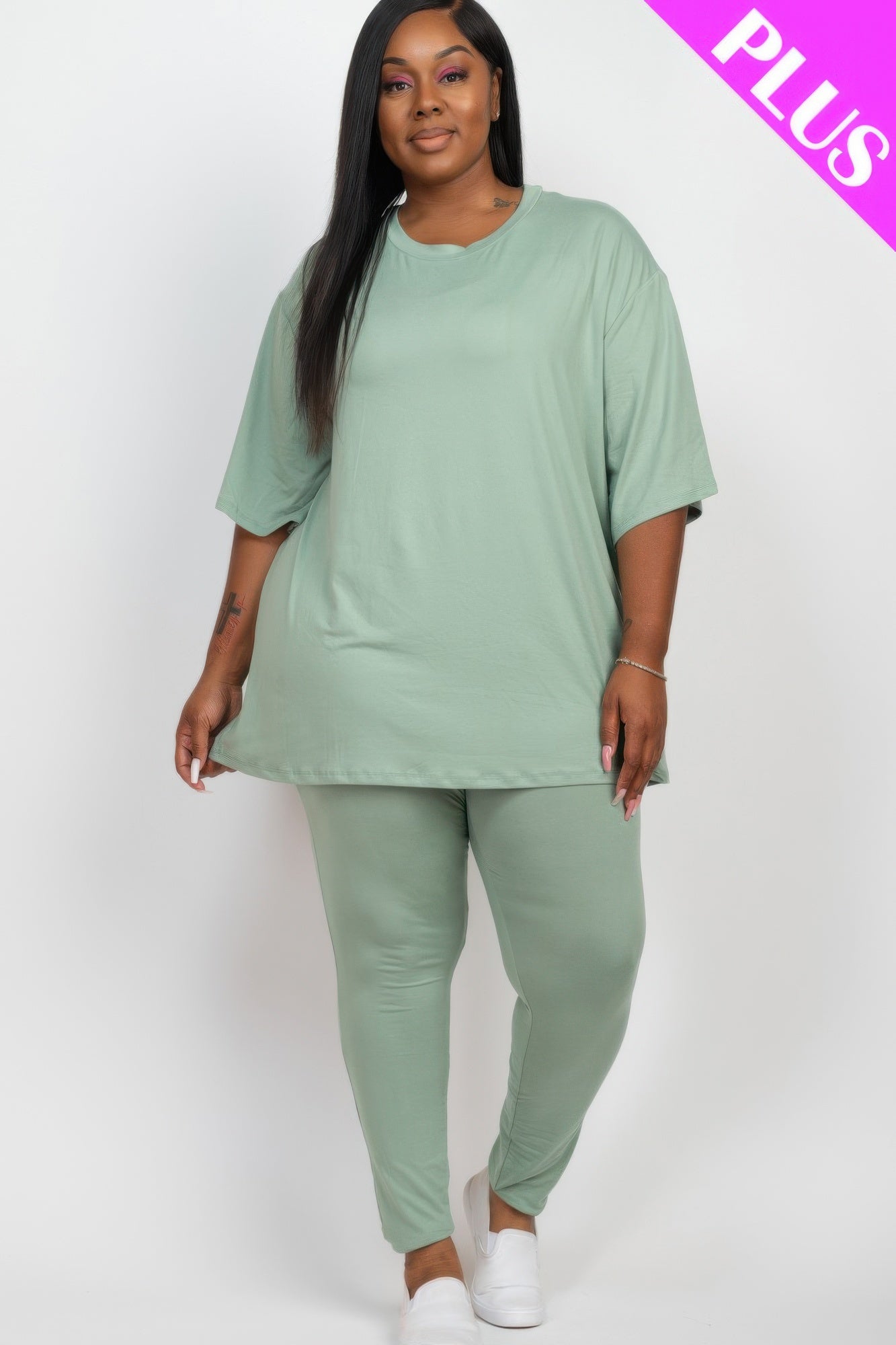 Plus Size Oversized T-shirt & Leggings Set - AV Fashion’s