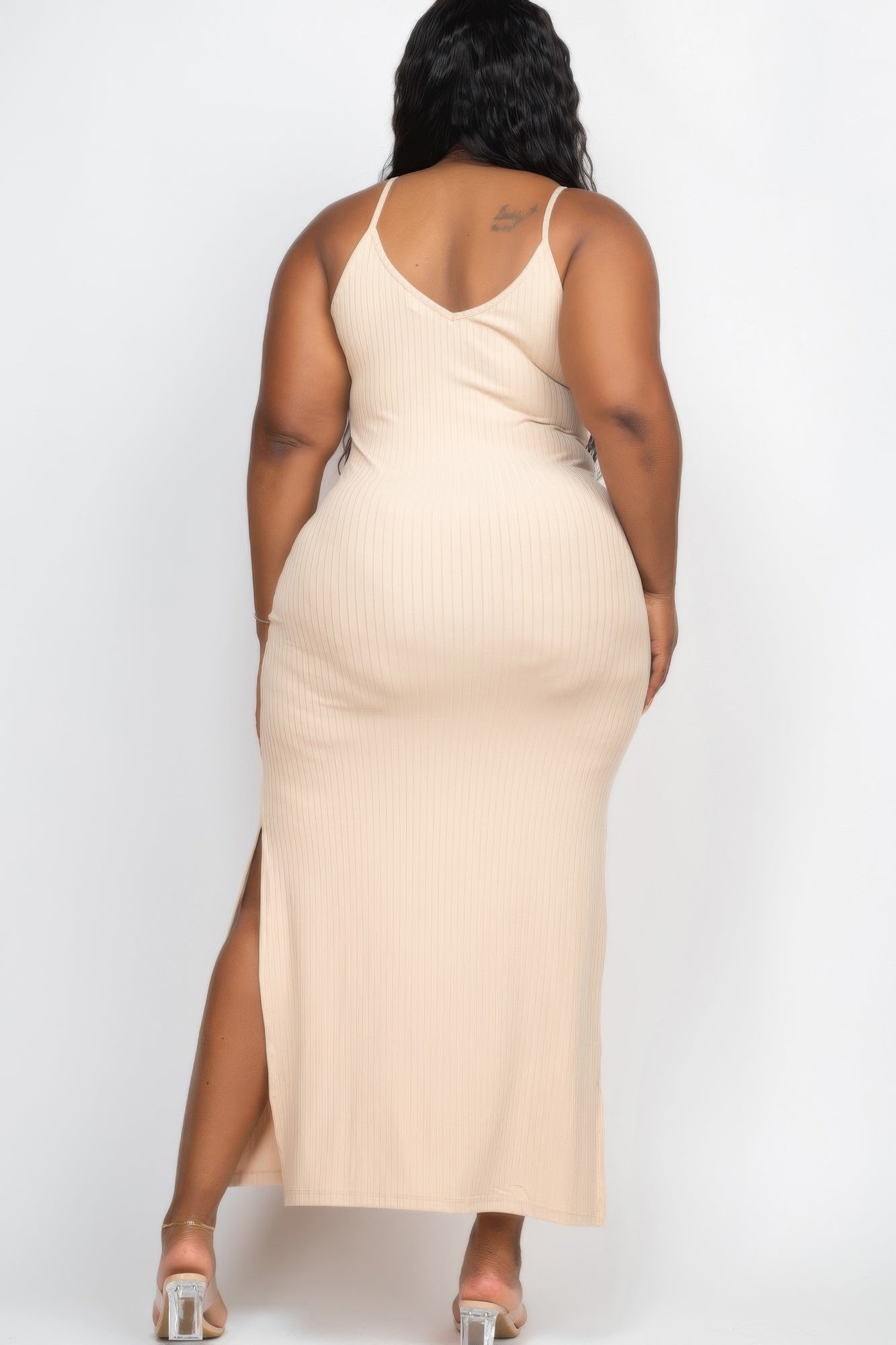 Plus Size Ribbed Side Slit Long Cami Maxi Dress - AV Fashion’s
