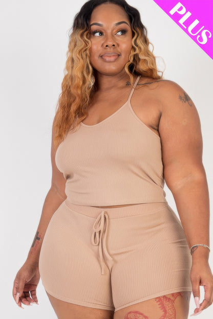 Plus Size Ribbed Crop Cami Top & Shorts Set - AV Fashion’s