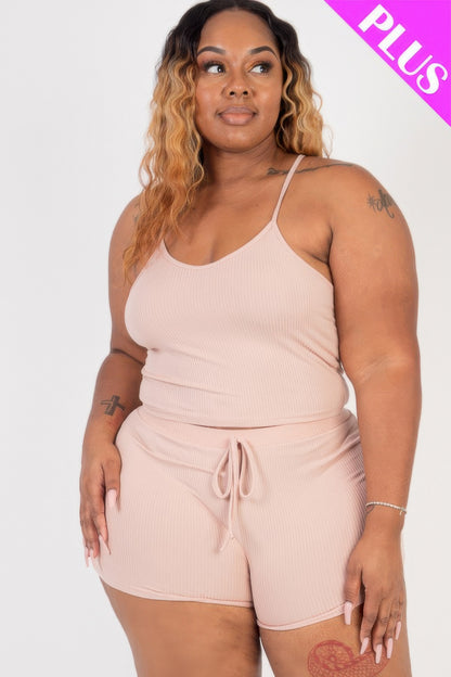 Plus Size Ribbed Crop Cami Top & Shorts Set - AV Fashion’s