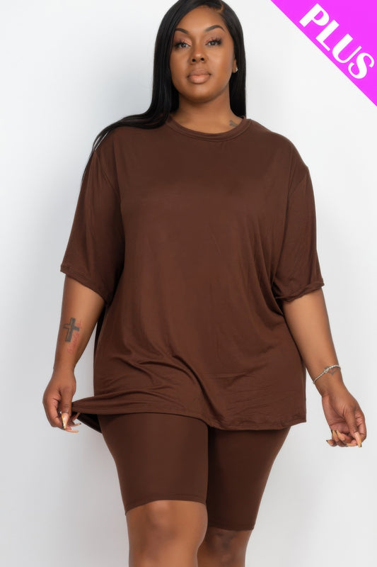 Plus Size Loose Fit Top & Biker Shorts Set - AV Fashion’s