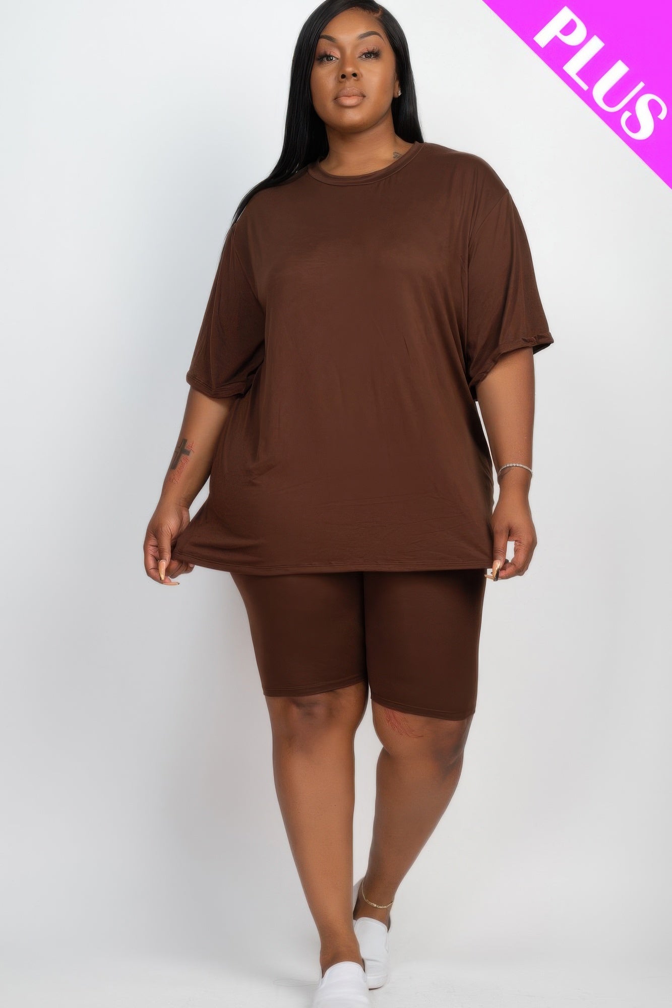 Plus Size Loose Fit Top & Biker Shorts Set - AV Fashion’s